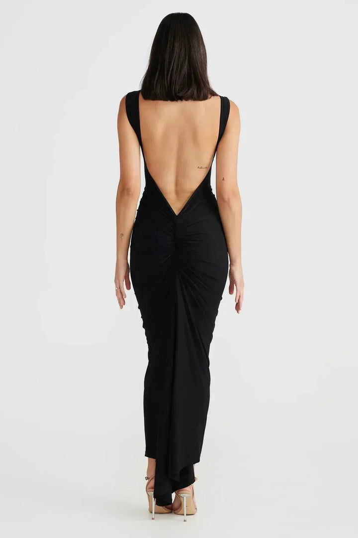 Luroux  | Backless Lang Geplooide Jurk